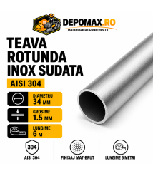 Teava rotunda inox sudata AISI 304, 34 x 1.5 mm, 6 metri